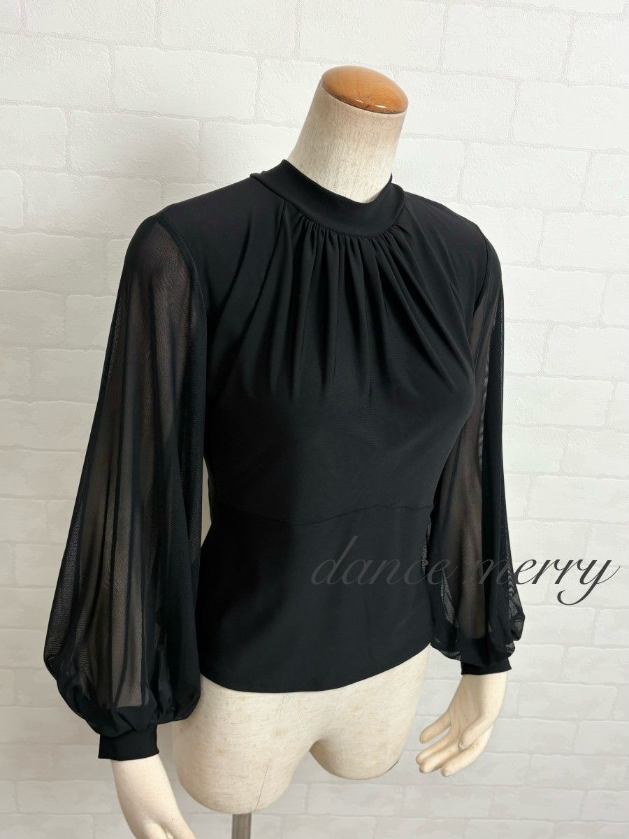 新品　豪華　社交ダンス　トップス　黒　長袖　バルーン袖　パーティ　1307 新品 豪華 社交ダンス トップス 黒 長袖 バルーン袖 パーティ 1307