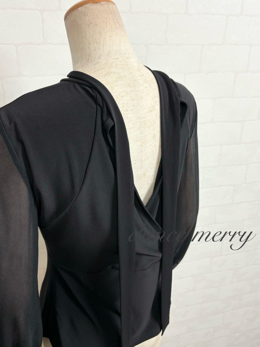 新品 社交ダンス ハイネック バルーン袖 黒 トップス 長袖 1242 ラテン