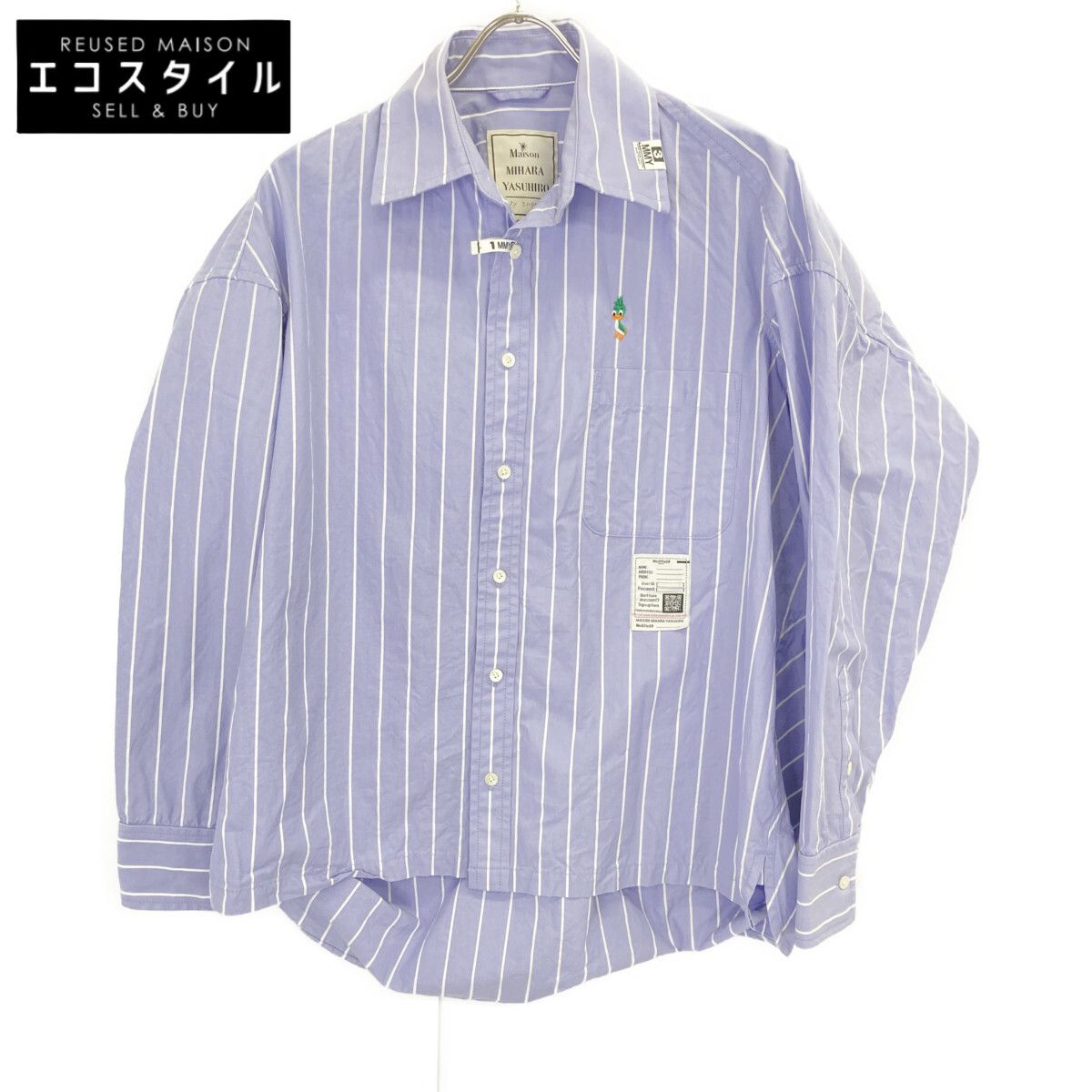 Maison MIHARA メゾンミハラヤスヒロ 25 SS ﾌﾞﾙｰ LEON Embroidered Stripe Shirt|ｵｰﾊﾞｰｻｲｽﾞｼｬﾂ 36