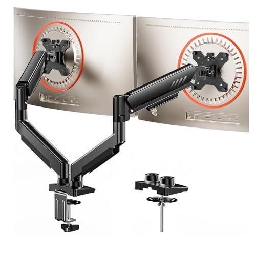 ErGear モニターアーム デュアル 13-32インチ対応 耐荷重9 kg ガススプリング式 ディスプレイアーム VESA 75 x mm 100 mm対応 2画面 PCアーム クランプ式 グロメット式 多角度調節 配線収納