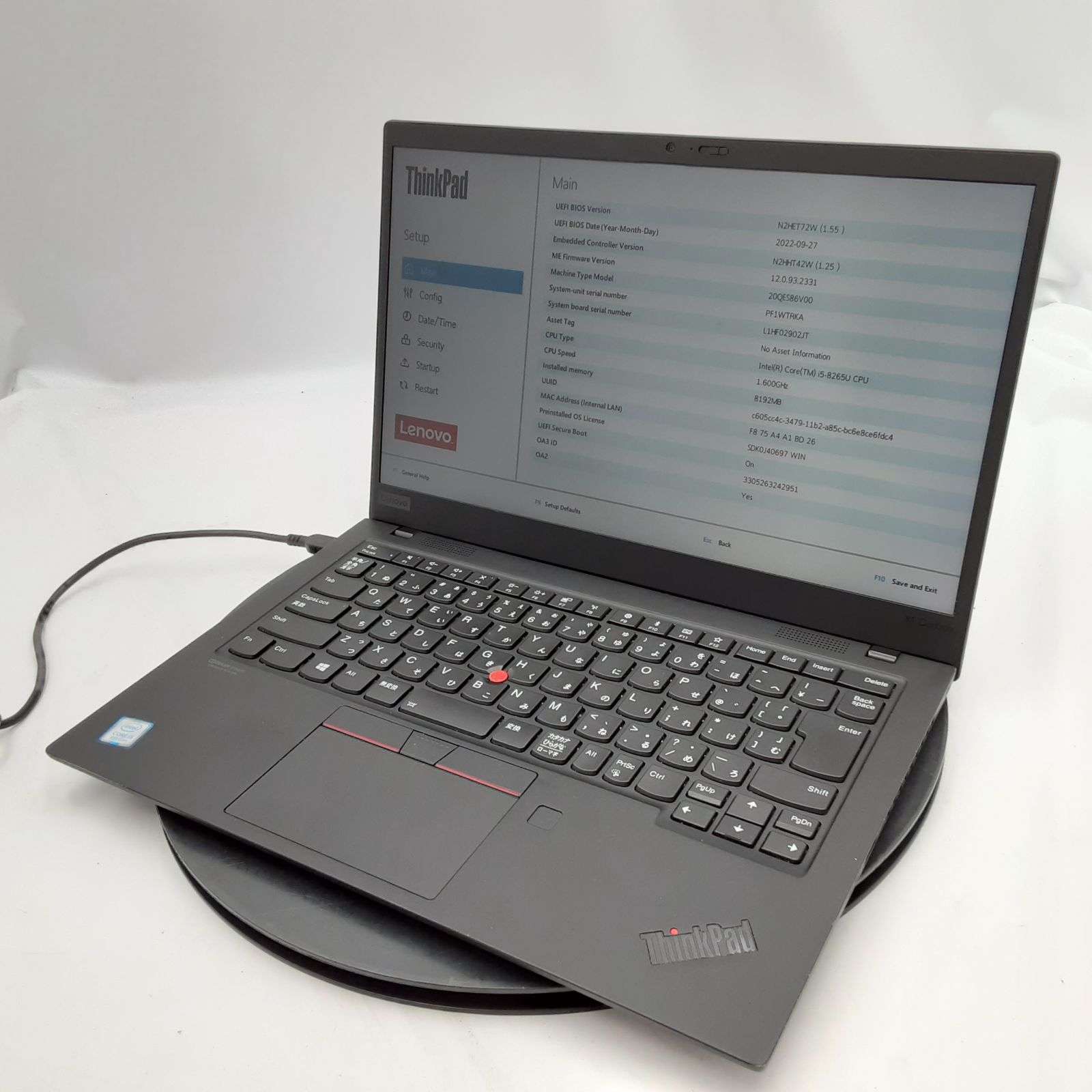 |外観 Lenovo ThinkPad X 1 Carbon Gen 7 Core i 5 8265 U 8 GB SSD 256 NVMe 14インチ OS無し ノートパソコン RM 1213