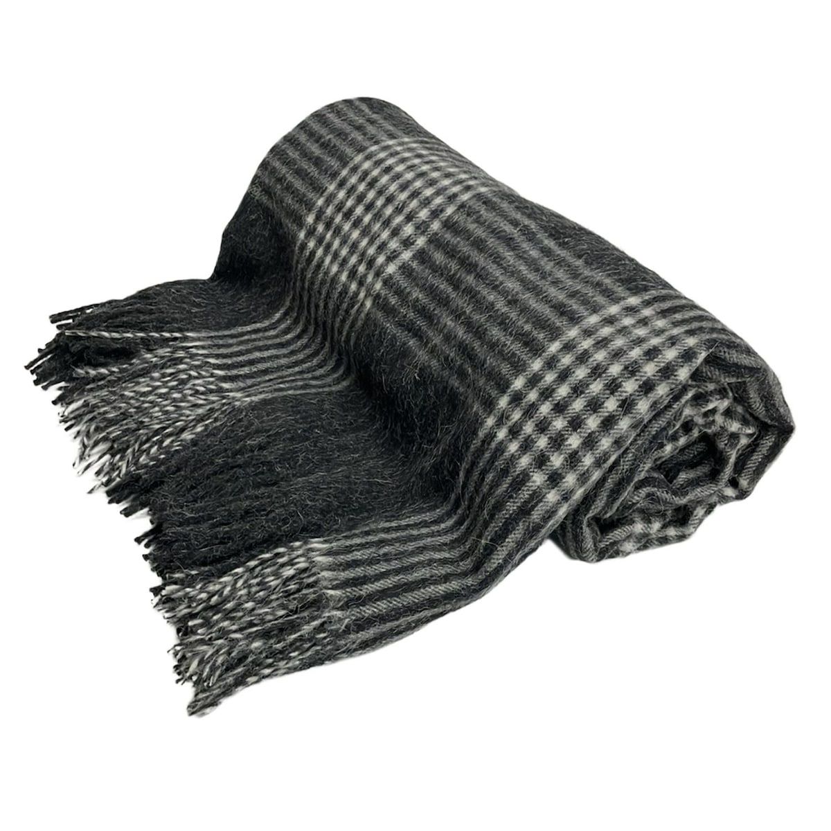 Joshua Ellis ジョシュアエリス ストール ショール 黒 グレー 白 チェック柄 ウール アルパカ