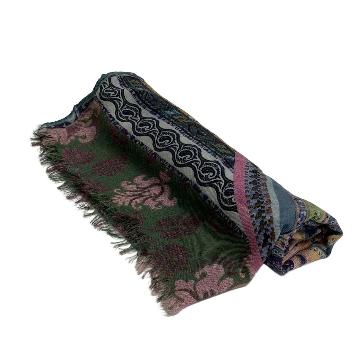 ETRO エトロ ストール ショール - ライトグリーン×パープル×マルチ ペイズリー柄 ウール シルク