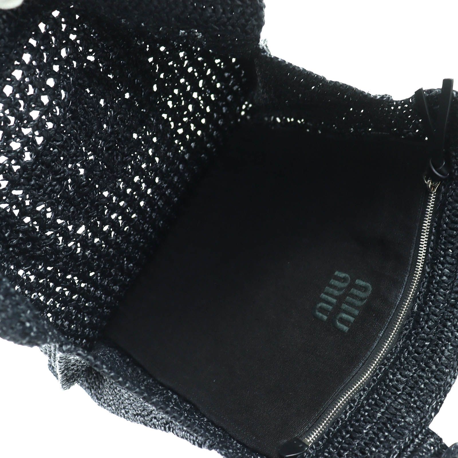 極美品△MIUMIU ミュウミュウ 5BG230 ラフィア ロゴ クロシェ トート