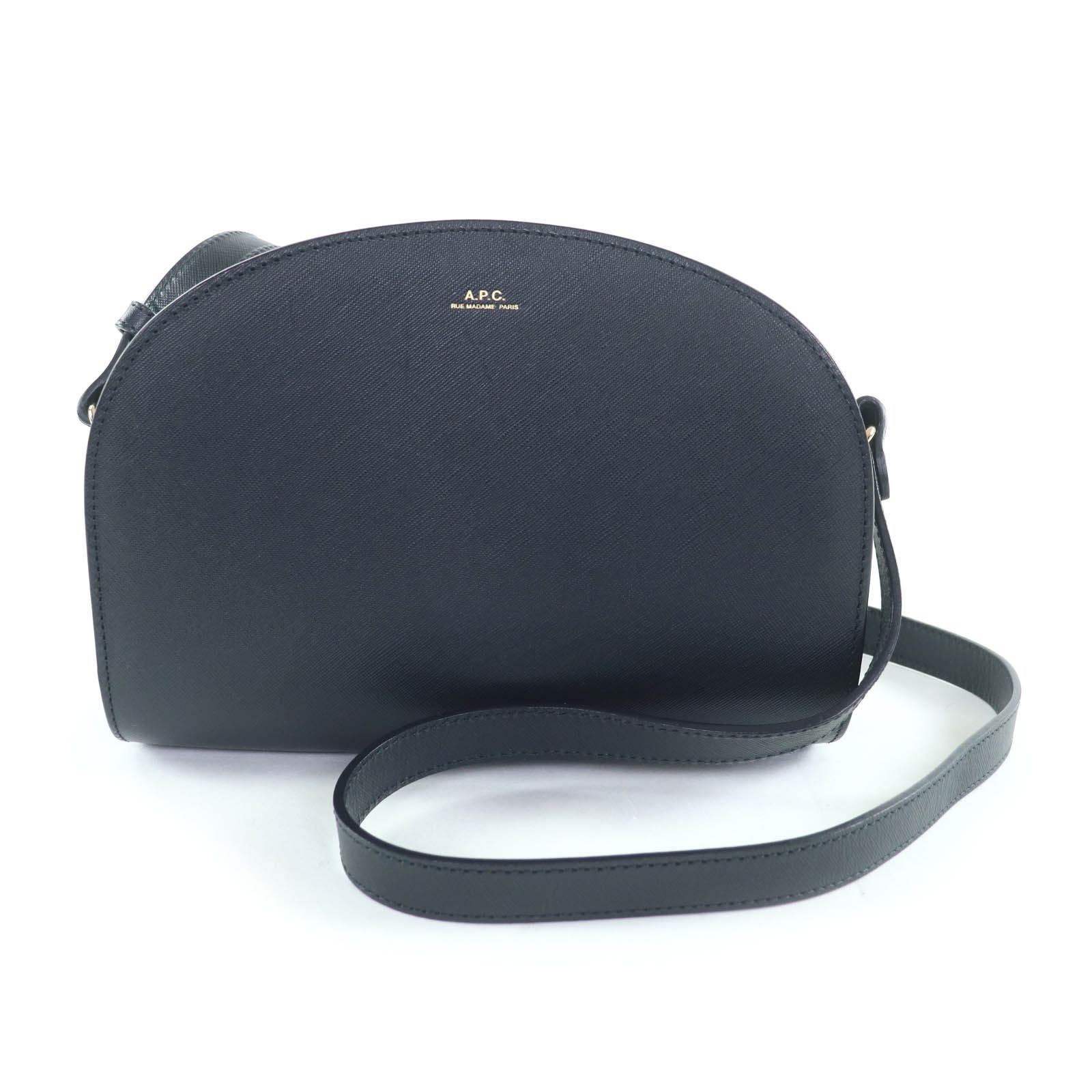 美品☆A.P.C. アーペーセー ロゴ入り ハーフムーン レザー ショルダー 