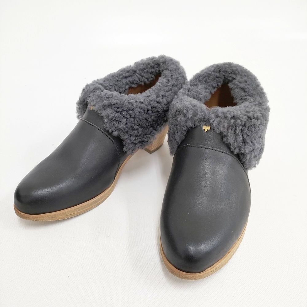 mina perhonen prima neve ムートン レザー ショートブーツ ブーティ 23.5 cm 37 定価55000円 ブーツ ブラック グレー レディース ミナペルホネン 5-1225 T◎