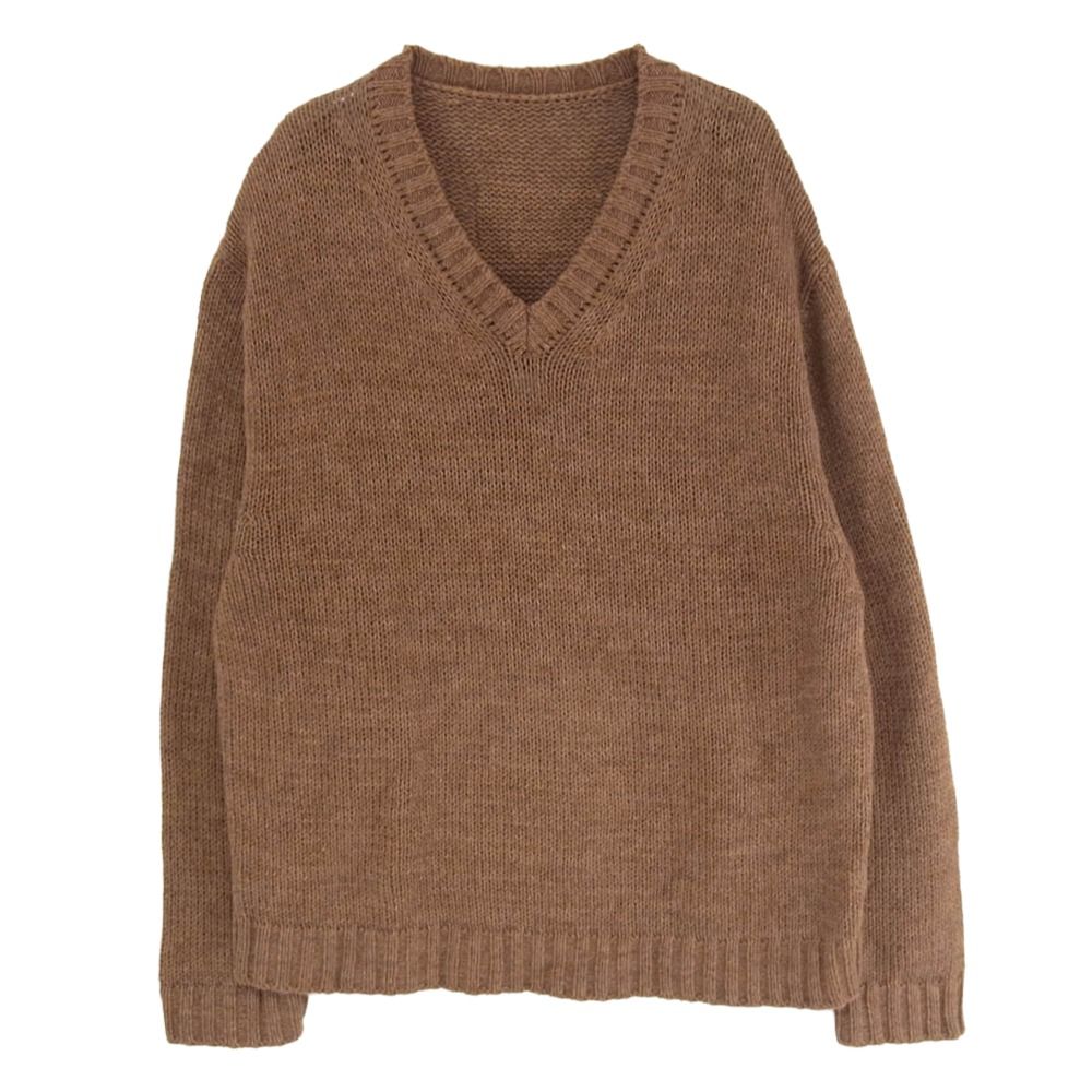 TENDERLOIN テンダーロイン V NECK COTTON KNIT ロゴパッチ Vネック コットン ニット セーター ブラウン系 M