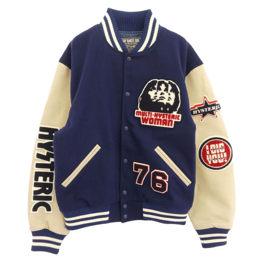 GLAMOUR ヒステリックグラマー 25 AW SPEAK NO EVIL ワッペン スタジャン ジャケット ネイビー系 L ♥