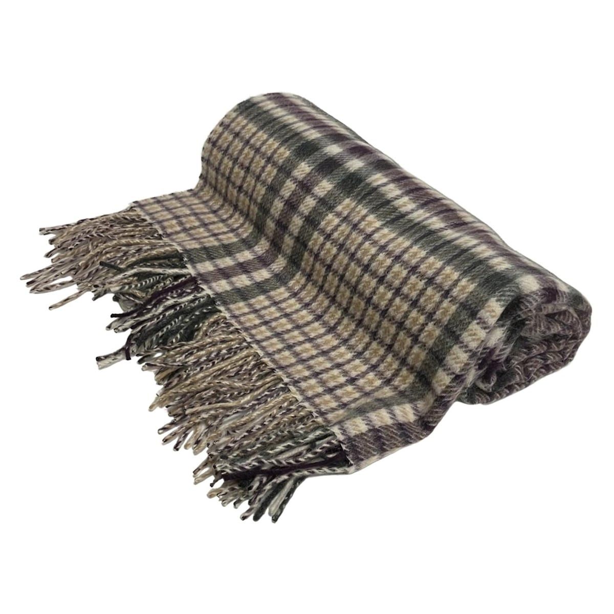 Joshua Ellis ジョシュアエリス ストール ショール アイボリー パープル マルチ チェック柄 カシミヤ