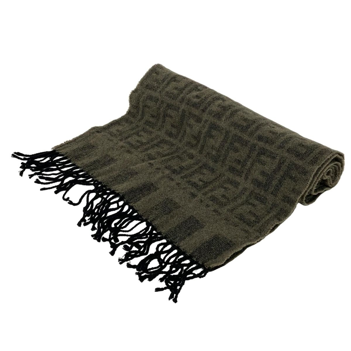 FENDI(フェンディ) マフラー美品 - カーキ×黒 ズッカ柄/ペカン ウール