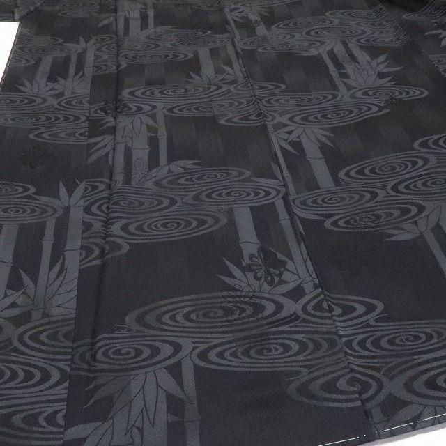 小紋　フルセット　着物　正絹　二代目北村　作家物　モノトーン　黒　シック　N2 ❁tomihisa❁新品 斉藤上太郎 落款 竹 モノトーン 着物 正絹 仕付け糸
