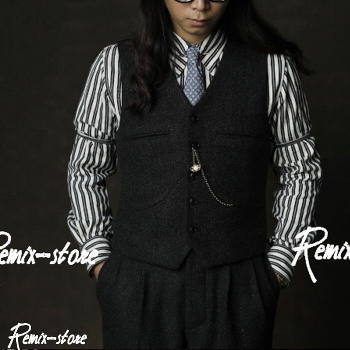 Classic 1920’s アメリカン ネップ クラシック ツイード ウール V ベスト 黒 サイズM〜XL メンズ スーツ ジレ ヴィンテージ t 845