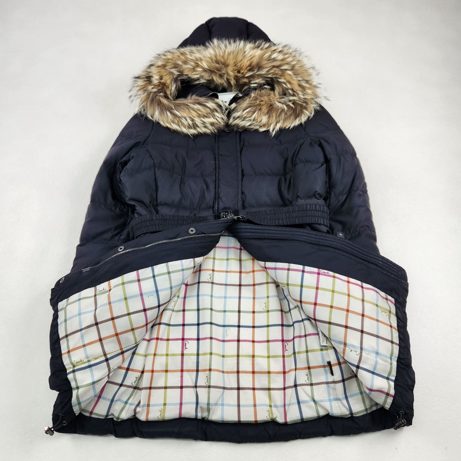 コーチ ダウンコート Aライン 裏地総柄 ベルト 2 way ブラック S COACH