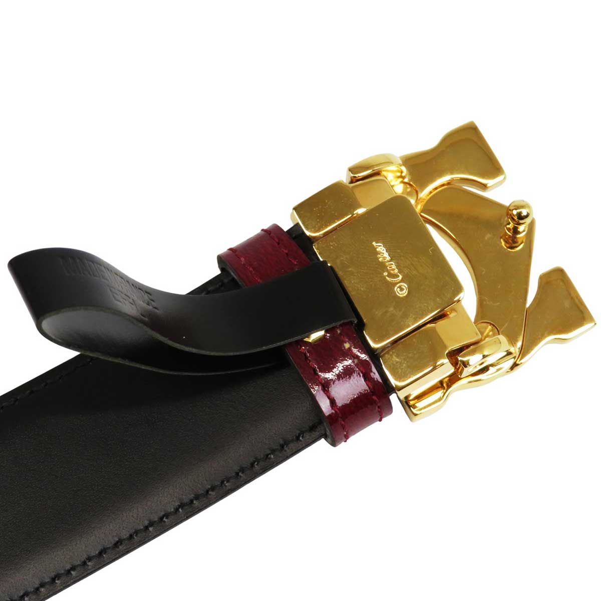 カルティエ ダブルC ロゴ ベルト ユニセックス ボルドー CARTIER【中古