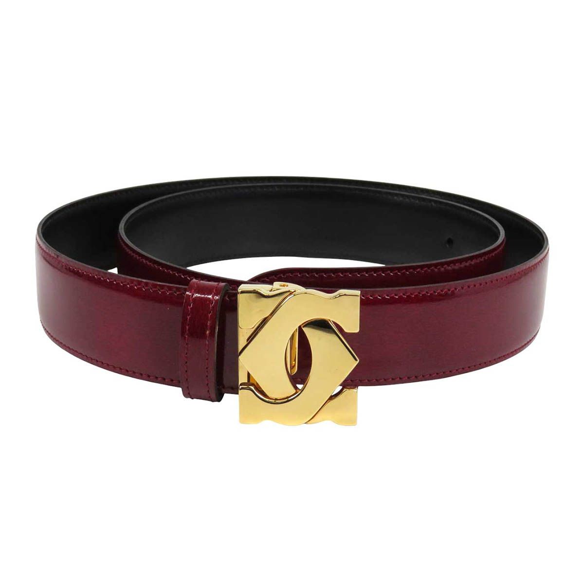 カルティエ ダブルC ロゴ ベルト ユニセックス ボルドー CARTIER【中古