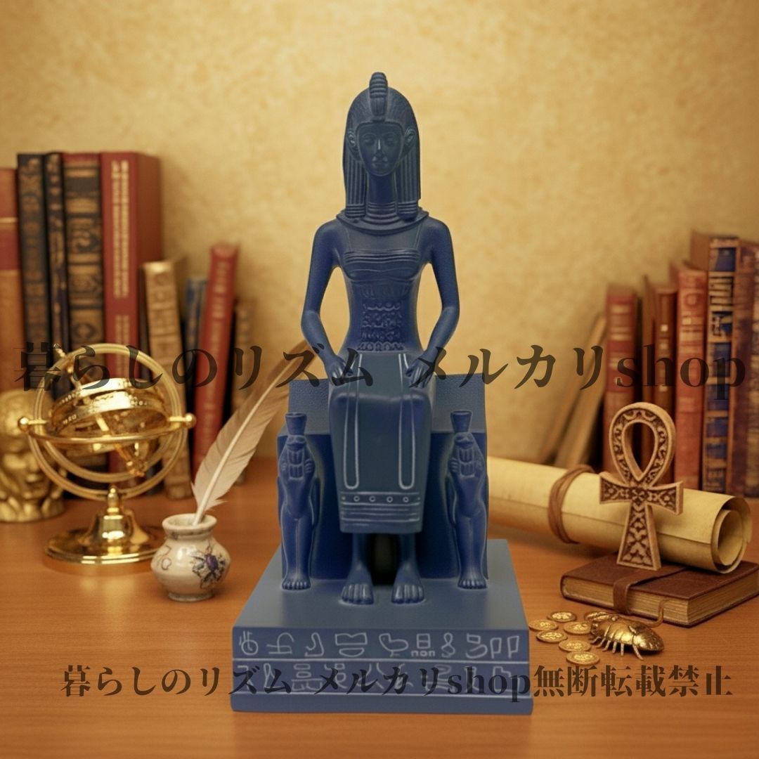 オブジェ 置物 エジプト 女王 ネフェルティティ像 手塗りレジン彫刻 ヒエログリフベース付き 深青色 古代エジプト 王室フィギュア ヴィンテージ コレクタブルレプリカ 自宅 オフィス 棚ディスプレイ用 歴史愛好家 ギフト 神秘的