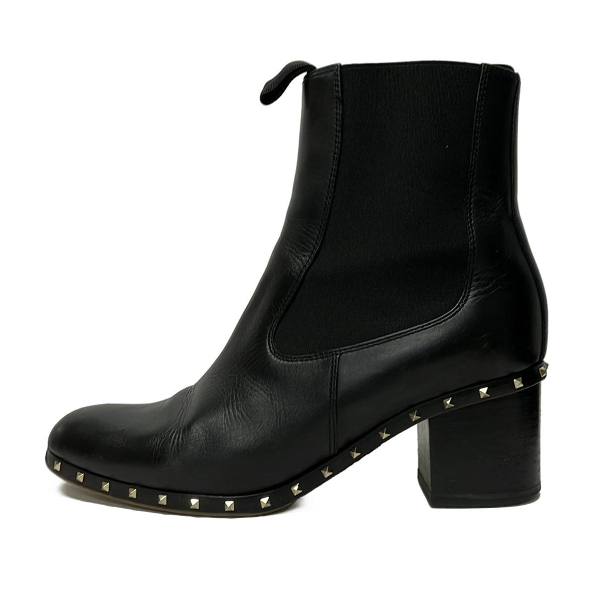バレンチノガラバーニ ショートブーツ 36 1|2 レディース - 黒 スタッズ|サイドゴア|アウトソール張替済 レザー