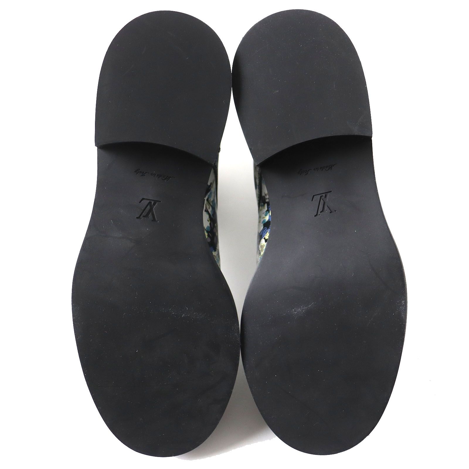 極美品 LOUIS VUITTON ルイヴィトン ワンダーランドライン レザー 花柄 LV金具ベルト付き ショートブーツ ブラック×マルチカラー 35 伊製 極美品 LOUIS VUITTON ルイヴィトン ワンダーランドライン レザー 花柄