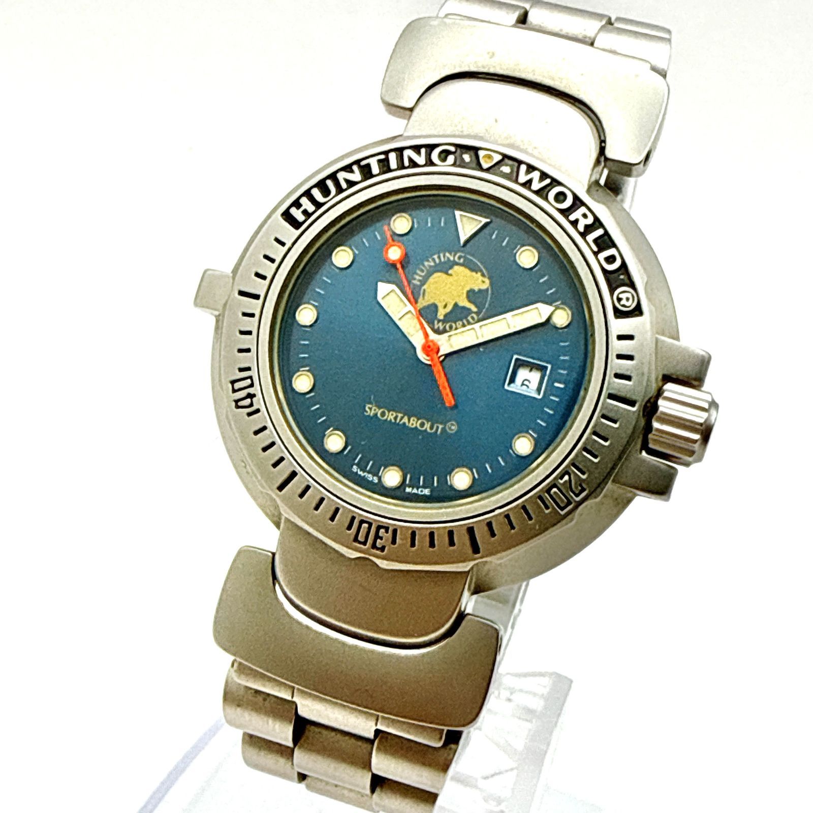 C 127 電池交換済 HUNTING WORLD SPORTABOUT ハンティングワールド スポーツアバウト ネイビーダイアル レディースウォッチ