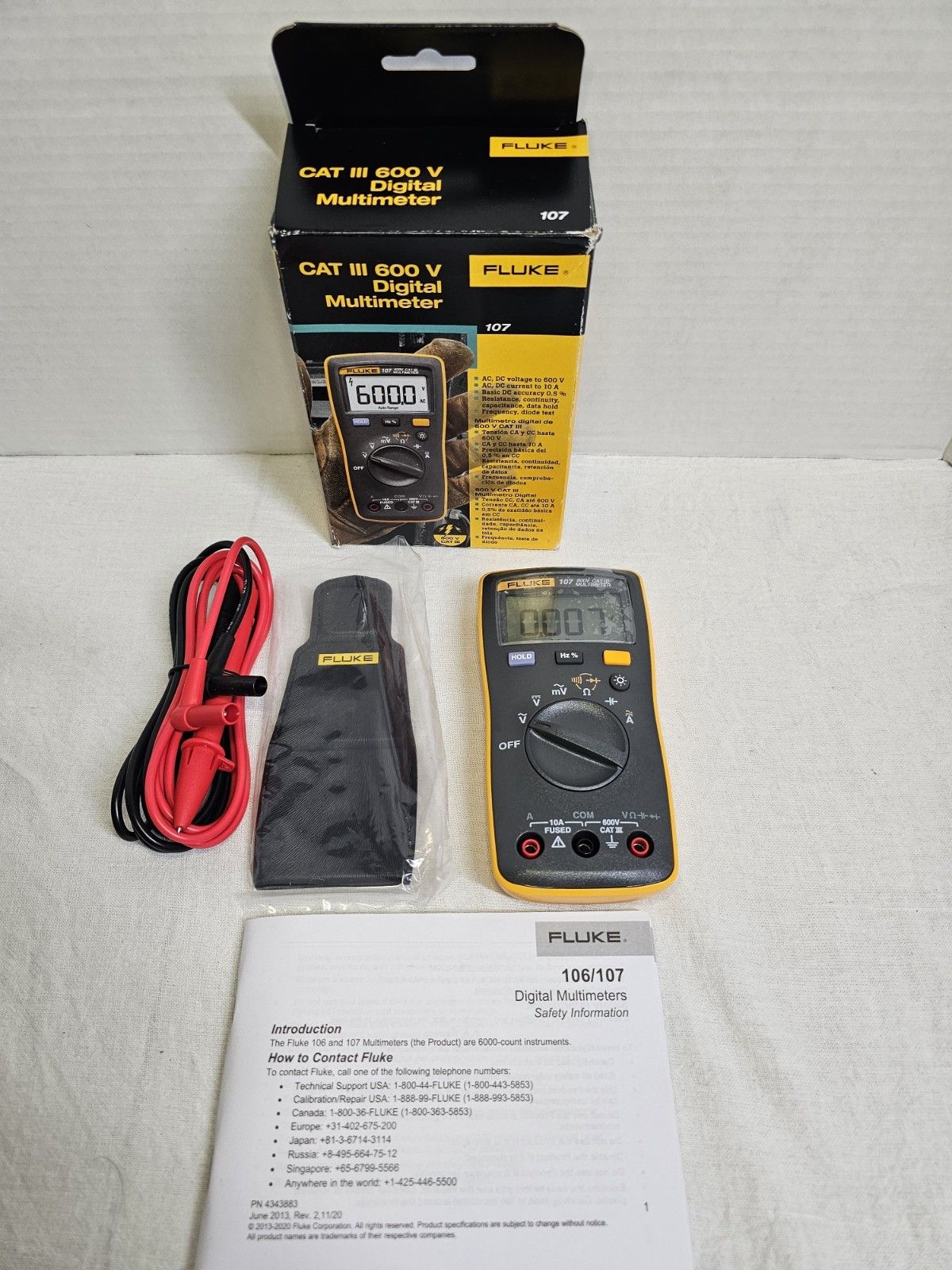 Fluke 107 AC DC電流ハンドヘルドデジタルマルチメーター - Cat III 600 V OpenBox