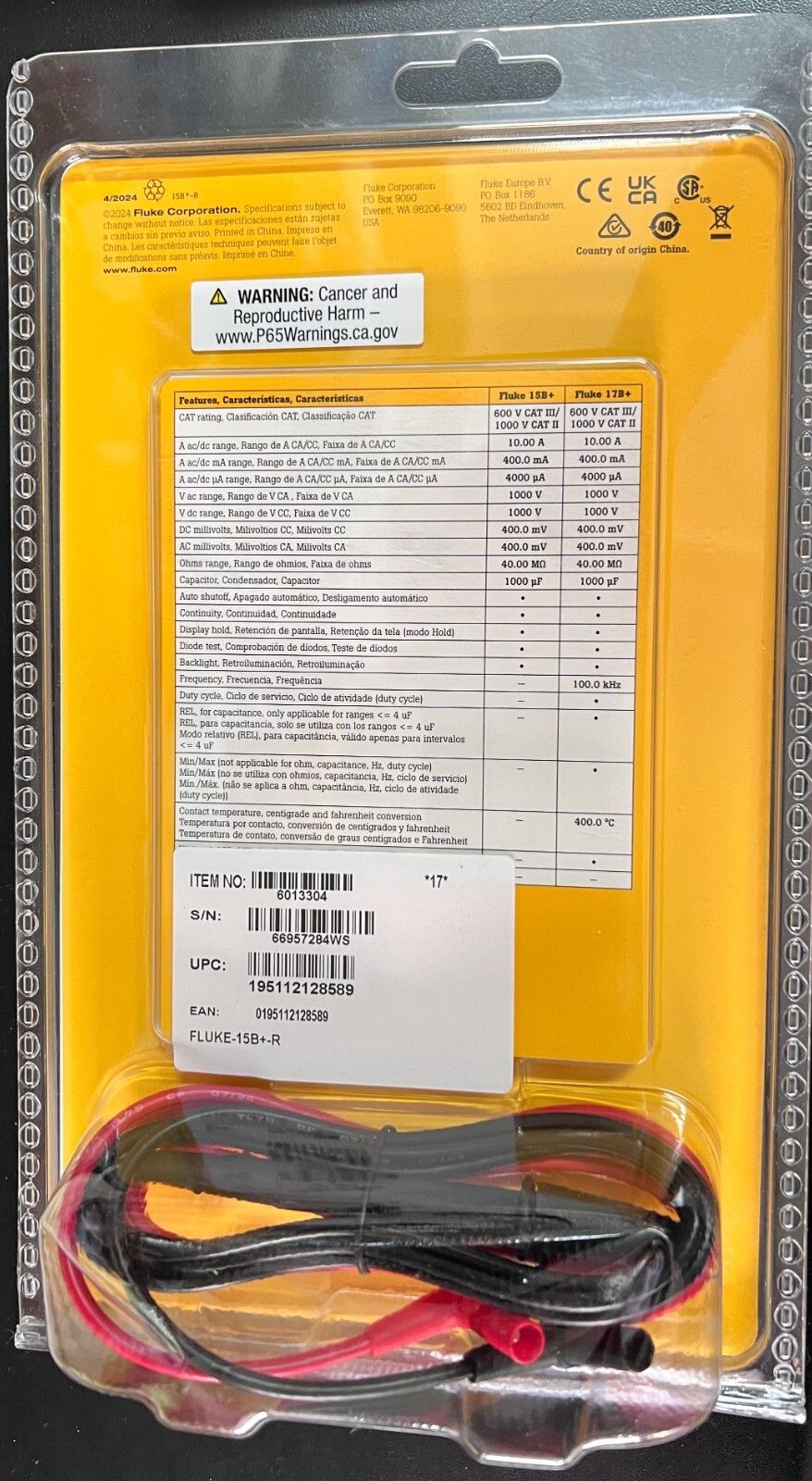 Fluke 15 B CAT III 600 V デジタルマルチメーター 1000 10 A 8589