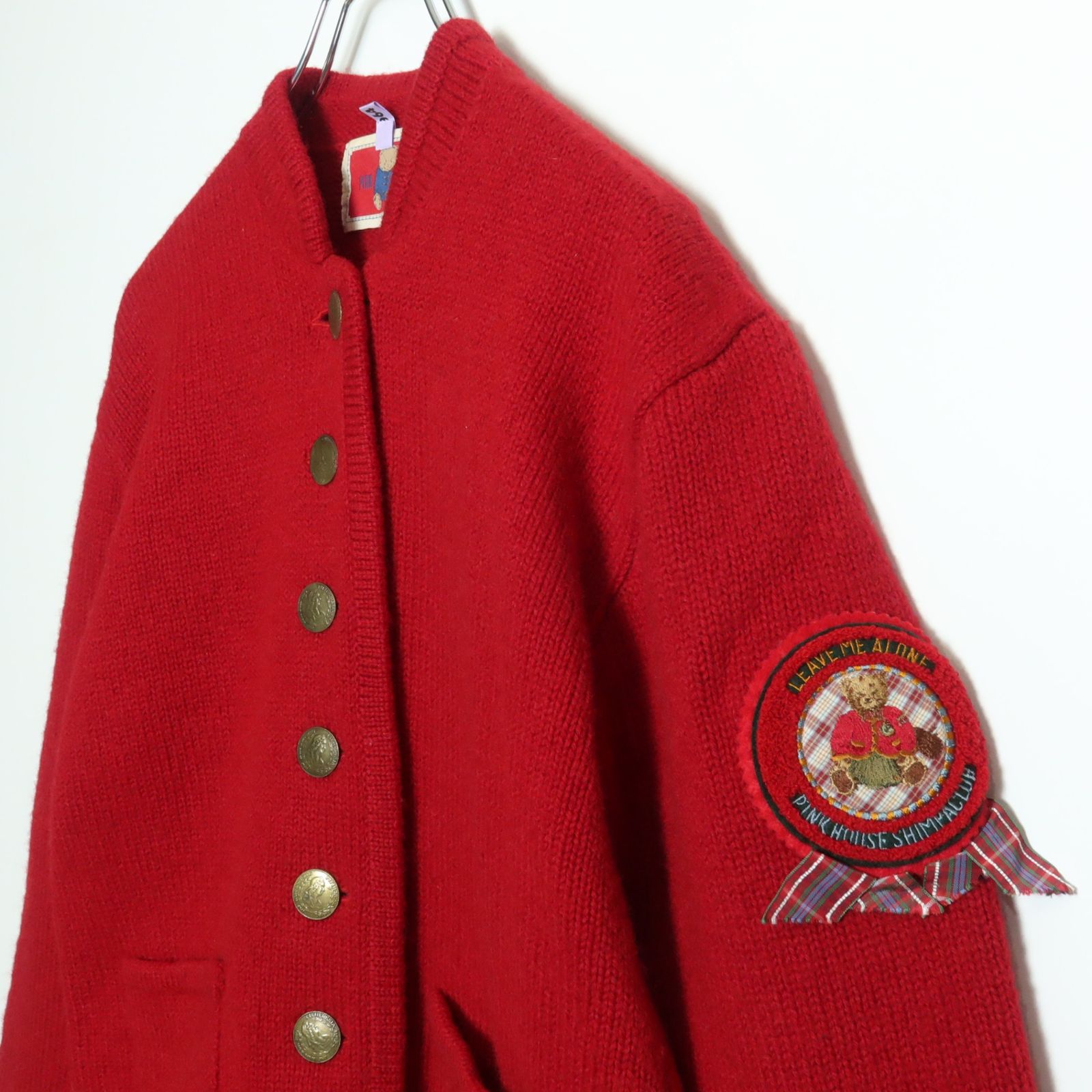【美品】ピンクハウス★オリチェリボン&amp;ワッペン♪ニットカーディガン ジャケット 赤系 ウール100％！z16994 PINK HOUSE - 【美品】ピンクハウス☆オリチェリボン&ワッペン♪ニット