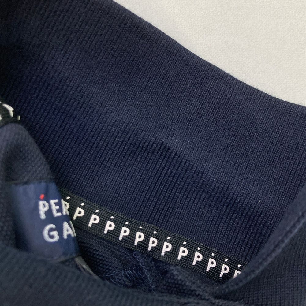 パーリーゲイツ ワンピース ウェア 日本製 ネイビー サイズ0 超美品】パーリーゲイツ ハイネックワンピース ネイビー×白 上部ニット