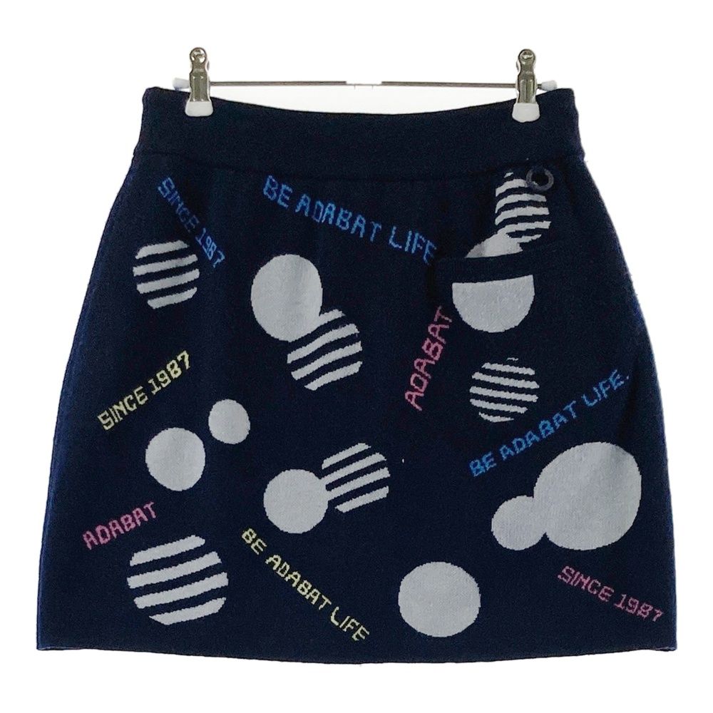 サイズ：40 ADABAT アダバット 蓄熱 ニットスカート 総柄 ネイビー系