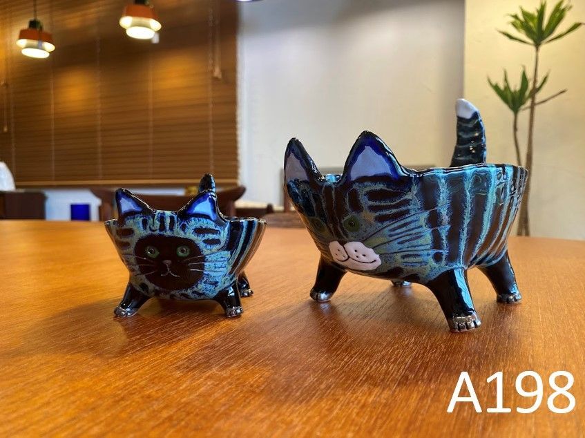 北欧 リトアニア 作家物 陶器 小物入れ 親猫 子猫 オーナメント A 198