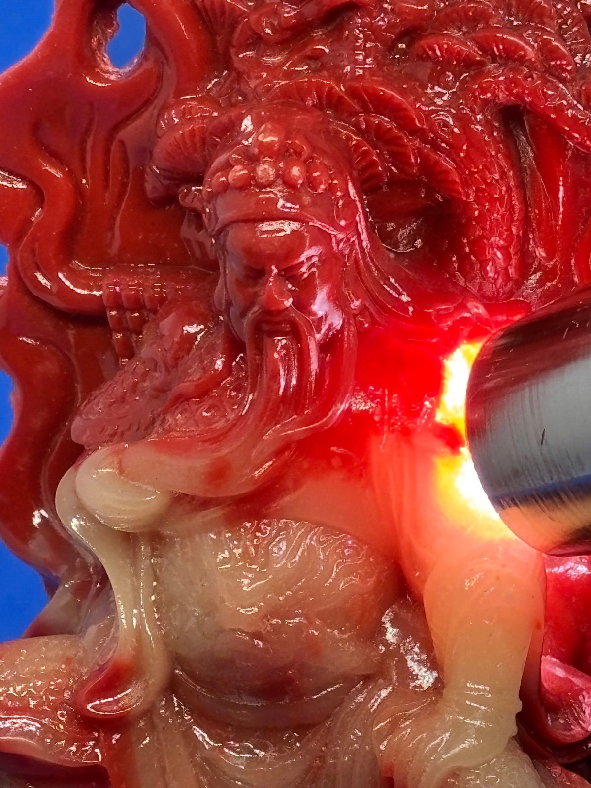 極美品 寿山石荔枝凍 忠義関公精雕置物台座付約15×8×6cm610g 5896