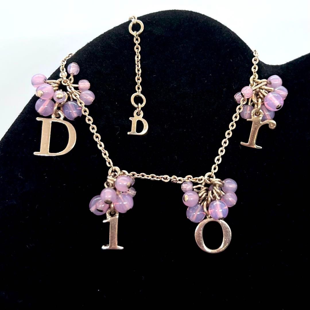 Dior ディオール ネックレス ブレスレット ビーズ ロゴ パープル 美品☆ Christian Dior クリスチャン ディオール ブレスレット ビーズ