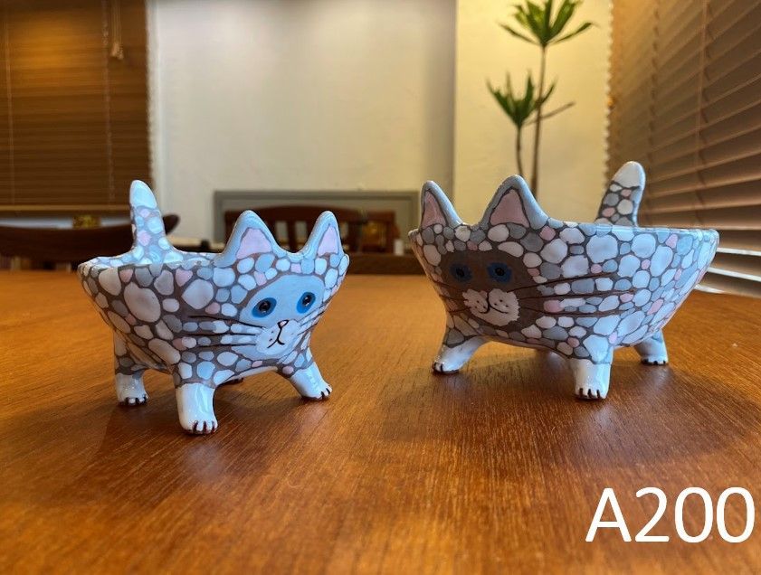北欧 リトアニア 作家物 陶器 小物入れ 親猫 子猫 オーナメント A 200