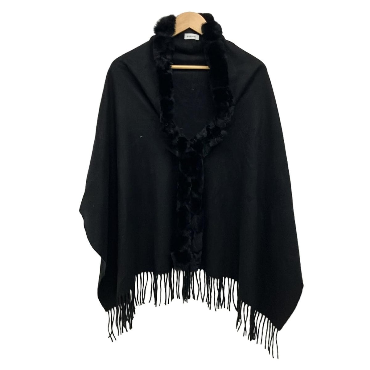 GIVENCHY ジバンシー ストール ショール - 黒 フリンジ ウール カシミヤ