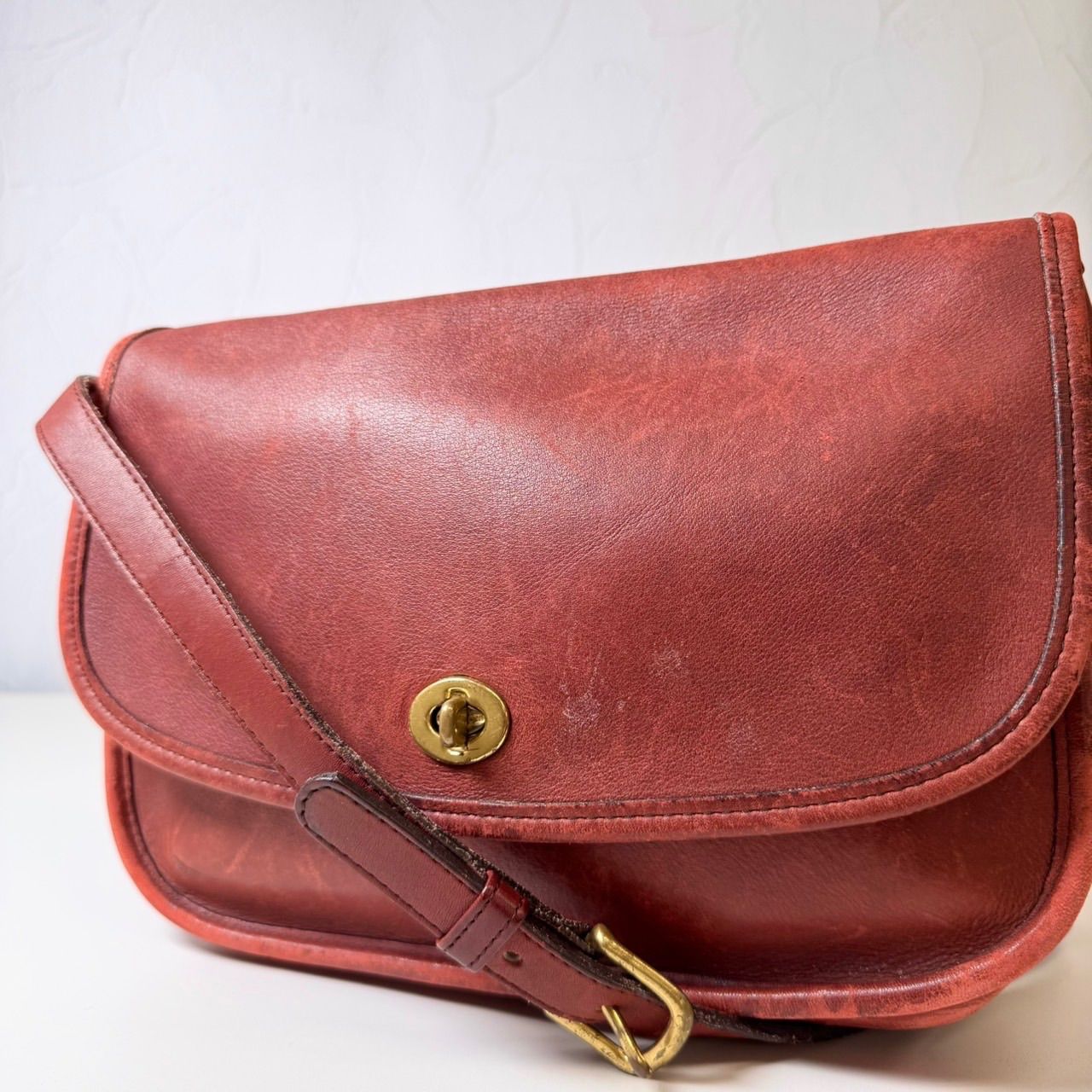 Cランク COACH Turn lock Shoulder bag strap Crossbody red glove tanned leather 9790 9 EL