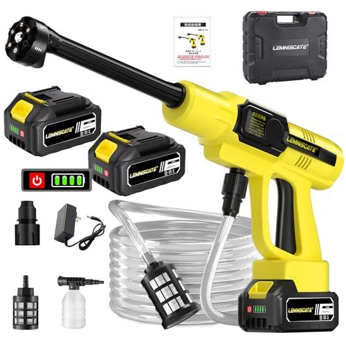 高圧洗浄機 コードレス 充電式 ハンディタイプ 高圧洗車機 850 W 6種類ノズル付き 最大出水量8 L|分 軽量コンパクト 収納ケース付き 使用説明書付 ベランダ|庭掃除|車用 モバイル高圧洗浄機-黄色