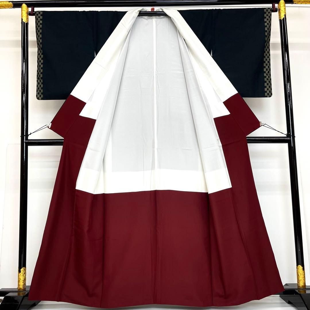 着物と帯 時流 ツ25181◆紬の着物◆裄ロング 黒 市松