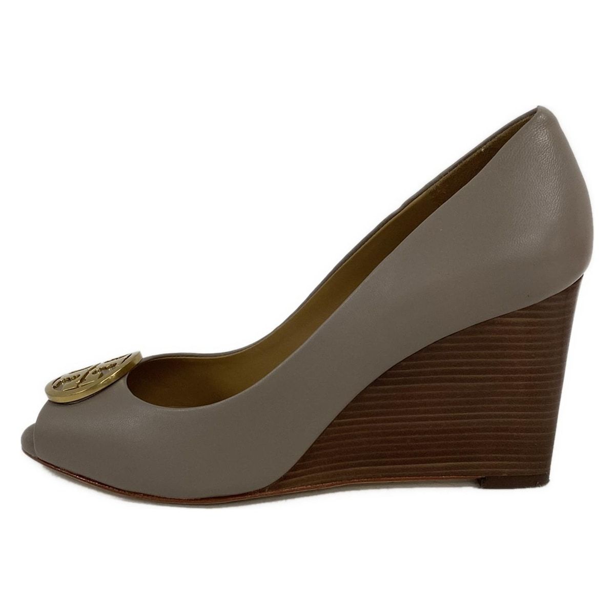 TORY BURCH トリーバーチ パンプス 7.5 M レディース - グレーベージュ オープントゥ|ウェッジソール レザー
