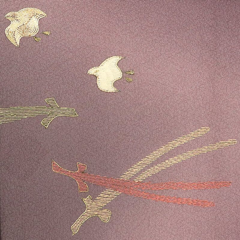  付下げ 袷 レディース 正絹 灰紫 刺繍 千鳥 松葉 身丈163 cm 裄丈68 リメイク向き M～Lサイズ相当 訪問着 付け下げ 着物