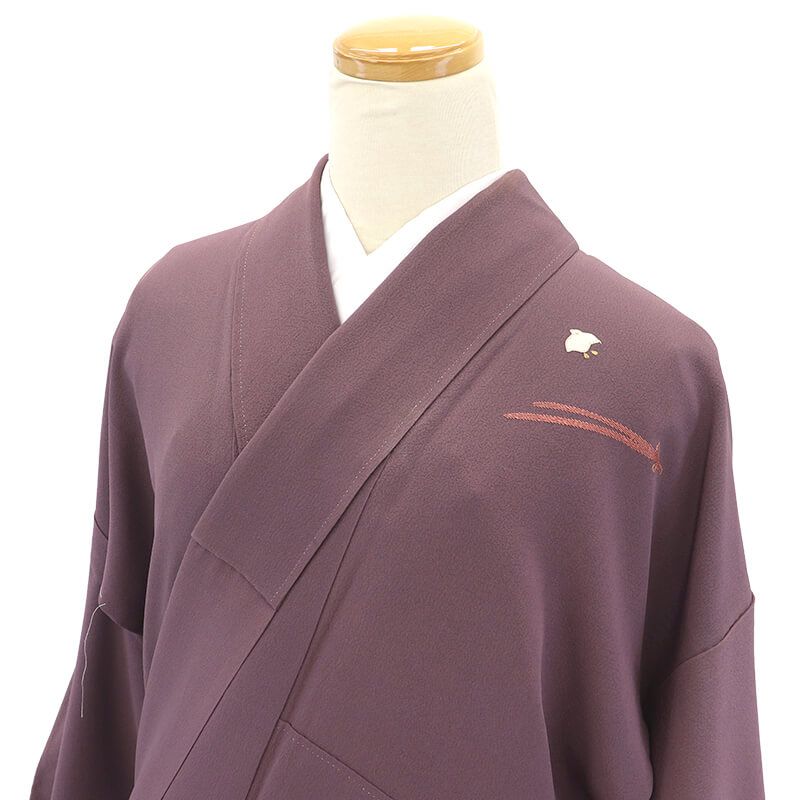 付下げ 袷 レディース 正絹 灰紫 刺繍 千鳥 松葉 身丈163 cm 裄丈68 リメイク向き M～Lサイズ相当