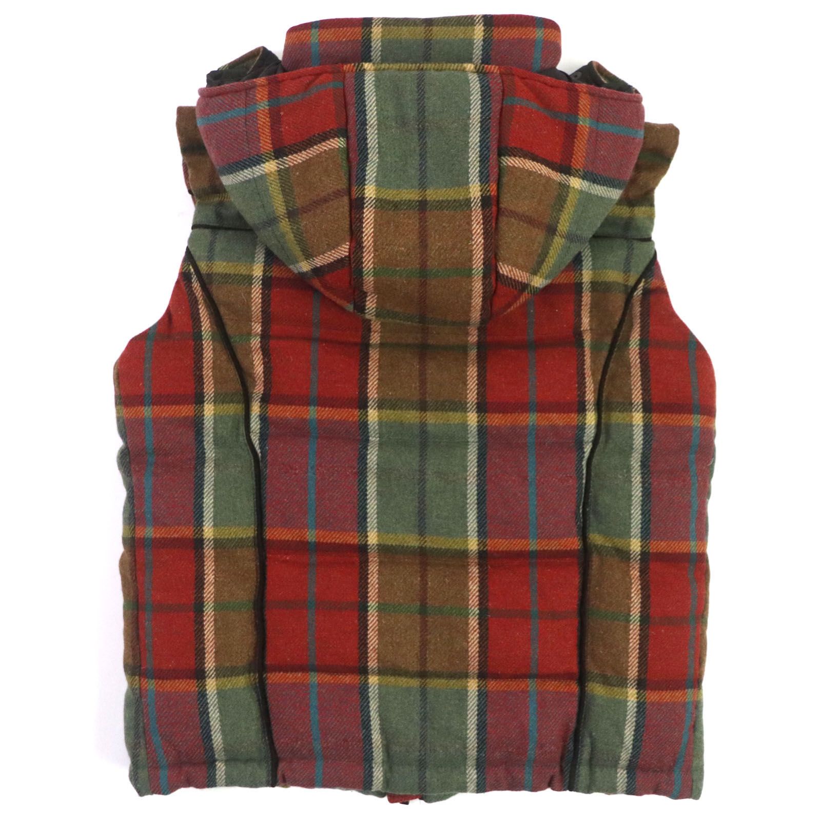 美品▽ETRO エトロ ウール チェック柄 フード付き ロゴ入りボタン 裏地