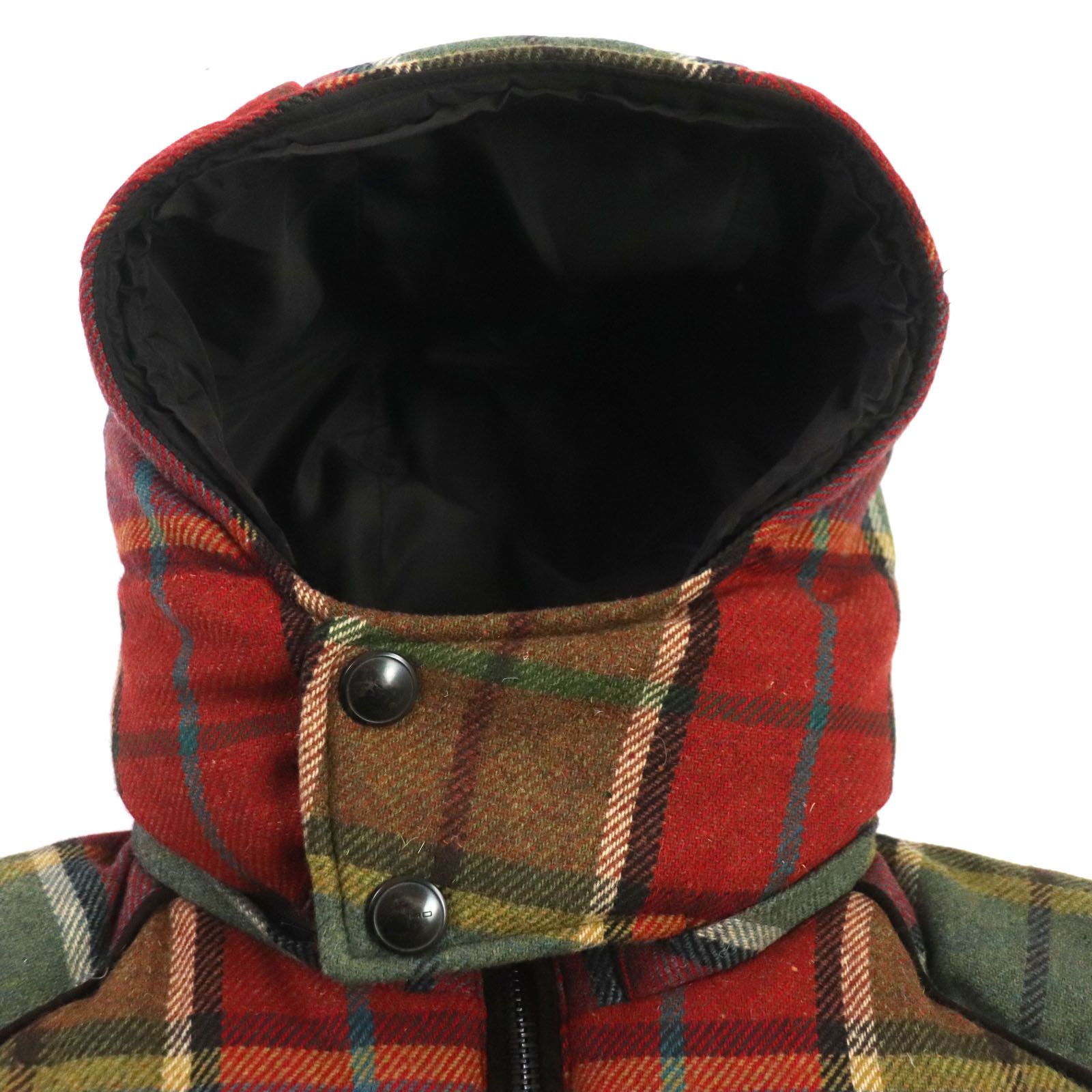 美品▽ETRO エトロ ウール チェック柄 フード付き ロゴ入りボタン 裏地