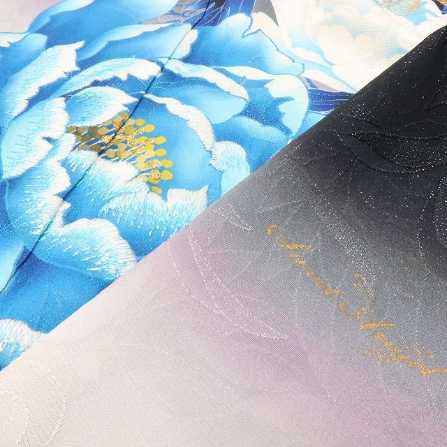 六花-RIKKA- 正絹 銀通し 刺繡 牡丹 蝶 トールサイズ クールビューティー 振袖 着物 A 4344