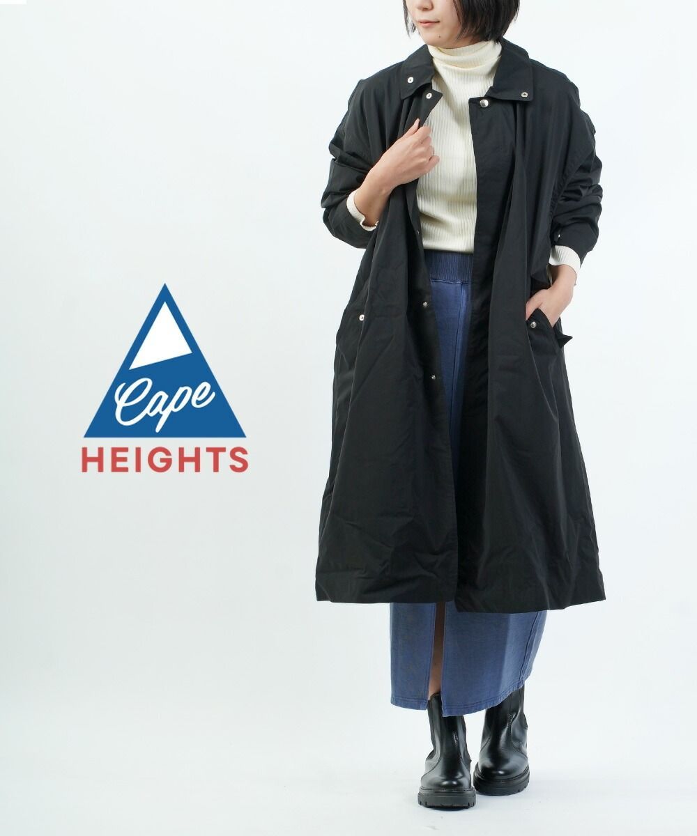 30 OFF ケープハイツ Cape HEIGHTS オリーブ ブラック XS S コットン混 ステンカラー スタンドカラー ロングコート スタンドネック ゆったりめ ロング丈 オーバーコート LOWELL 4342301 レディース