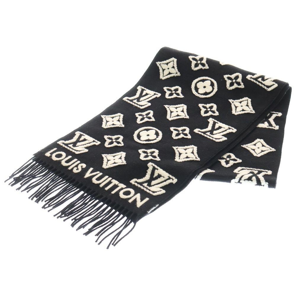 LOUIS VUITTON ルイヴィトン LV 3 D モノグラム パターン カシミヤ ウール マフラー LVスキー M 90816 ブラック×ホワイト