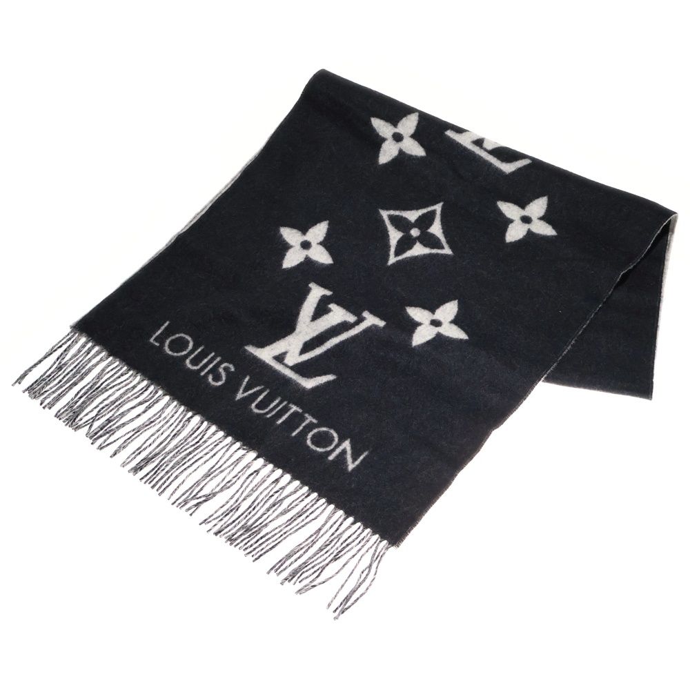 LOUIS VUITTON ルイヴィトン エシャルプ レイキャビック カシミヤ フリンジマフラー ブラック グレー M 71040
