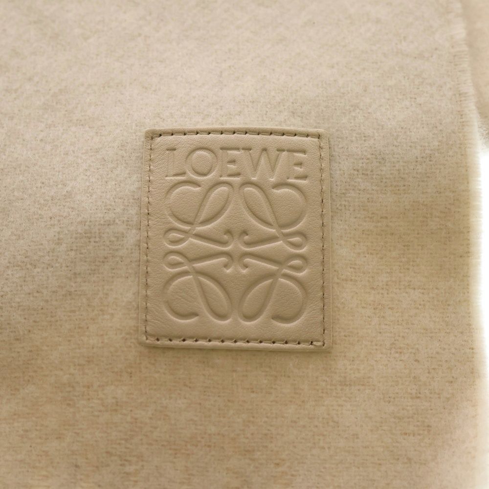 LOEWE ロエベ アナグラム フリンジマフラー アイボリー×ベージュ カシミヤ×ウール