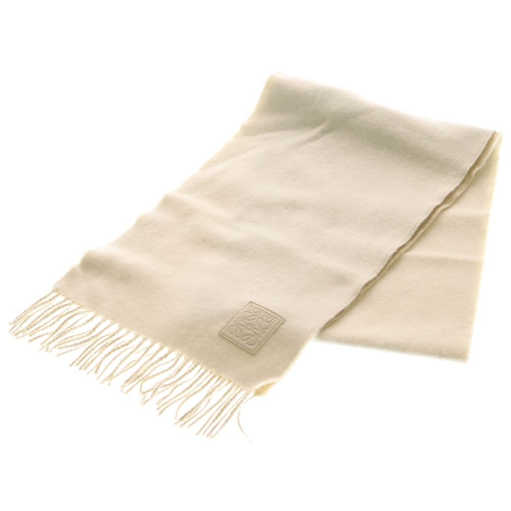 LOEWE ロエベ アナグラム フリンジマフラー アイボリー×ベージュ カシミヤ×ウール