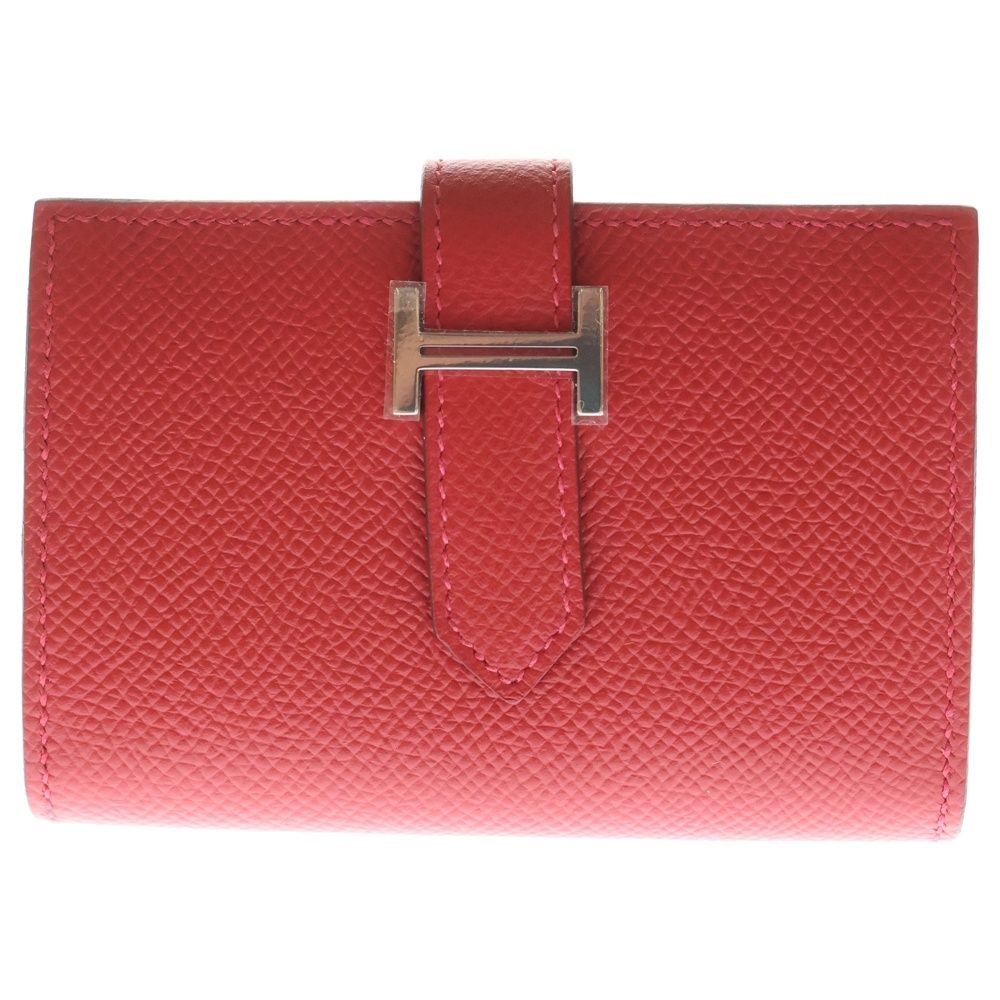 HERMES エルメス ベアン ミニ コンパクトウォレット シルバー金具 Y刻印 レッド レザー 財布