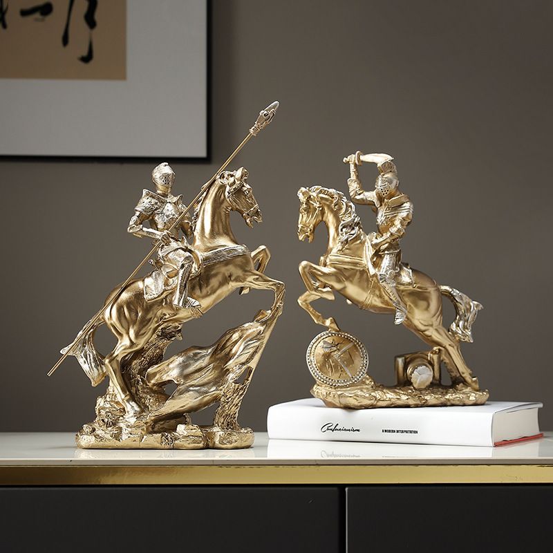 オブジェ 置物 馬に乗っている騎士 槍 剣 2種類 ゴールド インテリア リビング ダイニング 玄関 寝室 装飾 オーナメント 樹脂 プレゼント ギフト オシャレ 感 癒しグッズ 棚装飾 ホームデコレーション