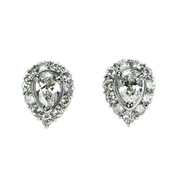 Pt900/ Pt850 ペアシェイプカット ダイヤモンド ピアス 0.37ct D0.36ct